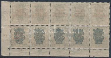 1920 Búzakalász 20f ívsarki tízestömb, az alsó sor a felülnyomat gépszínátnyomatával / Mi 299 corner block of 10 with machine offset on the lower row