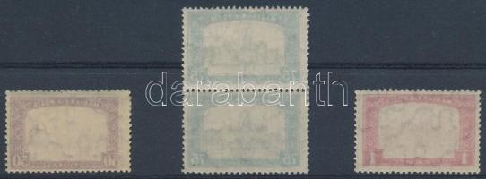 1916 Arató-Parlament 50f, 75f pár + 1K a keret gépszínátnyomatával / Mi 200, 201 pair + 203 with machine offset