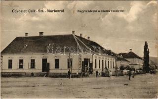 1914 Csíkszentmárton, Sanmartin; Nagyvendéglő, Fő utca. A. Weiser / restaurant, main street (EK)