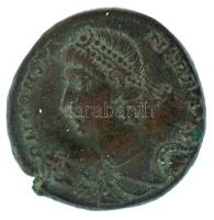 Római Birodalom 348-350 / Constans / Alexandria / Follis bronz (4,69g) T:XF Roman Empire 348-350 / Constans / Alexandria / Follis bronze "DN CONSTA-NS PF AVG / FEL TEMP REPA-[RAT]IO - ALE gamma" Helmeted soldier, spear in left hand, walking right, looking left; leading a small bare-headed figure from a hut beneath a tree with single figs at the end of the branches. The spear points downwards, between the soldier's legs (4,69g) C:XF RIC VIII 60