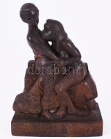 Egyiptomi szerelmesek, faszobor, jelzés nélkül, kissé kopott, kevés szújárat, 19,5x13,5x7 cm