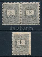 1889 1kr pár és bélyeg 12 : 11 3/4 fogazással, 2 érték nagy 1-sel (rozsda / stain)