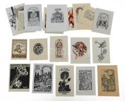 Klf. magyar és külföldi alkotók (Gábor Jenő, Domján József, Kálmán Zoltán, Vecserka Zsolt, stb.): 27 db ex libris és kisgrafika. Klf. technikák, papír, részben jelzett, klf. méretekben.