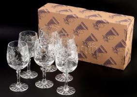 Retro ólomkristály talpas pohár garnitúra, eredeti dobozában, 6 darab, hibátlan, m: 17 cm