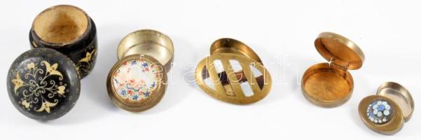 5 darab ékszeres dobozka, zömmel réz