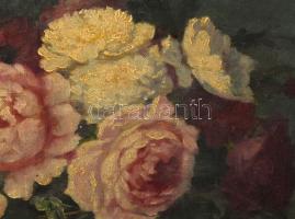 Vincze jelzéssel: Csendélet. Olaj, vászon. Sérült. Dekoratív, kopott fakeretben. 30x40 cm