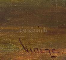 Vincze jelzéssel: Csendélet. Olaj, vászon. Sérült. Dekoratív, kopott fakeretben. 30x40 cm