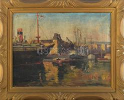 Vincze jelzéssel? Kikötő. Olaj, vászon. Dekoratív fakeretben. 30x40 cm