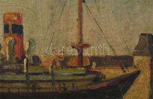 Vincze jelzéssel? Kikötő. Olaj, vászon. Dekoratív fakeretben. 30x40 cm