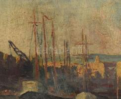 Vincze jelzéssel? Kikötő. Olaj, vászon. Dekoratív fakeretben. 30x40 cm