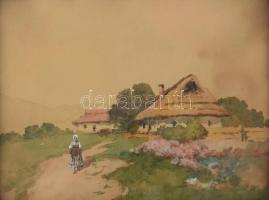 Neogrády Antal (1861-1942): Hazafelé. Akvarell, papír, jelezve jobbra lent. Üvegezett, dekoratív fak...