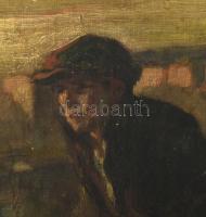 Olvashatatlan jelzéssel, XX. sz. eleje-első fele: Csavargó. Olaj, vászon, kartonon. Dekoratív, sérül...