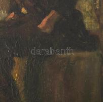 Olvashatatlan jelzéssel, XX. sz. eleje-első fele: Csavargó. Olaj, vászon, kartonon. Dekoratív, sérül...