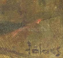 Olvashatatlan jelzéssel, XX. sz. eleje-első fele: Csavargó. Olaj, vászon, kartonon. Dekoratív, sérül...