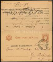 1883 Osztrák díjjegyes válaszos levelezőlap, oda-vissza futott, "WEISSGARBER / WIEN", "NAGY-KIKINDA" / Austrian PS-card sent back and forth