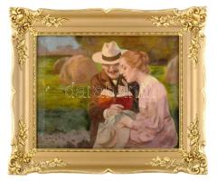 Margitay Tihamér (1859-1922): Pásztoróra (A széptevő). Olaj, vászon, jelezve balra lent, 38×47 cm. Apró sérülésekkel. Dekoratív fakeretben.