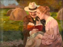 Margitay Tihamér (1859-1922): Pásztoróra (A széptevő). Olaj, vászon, jelezve balra lent, 38×47 cm. A...