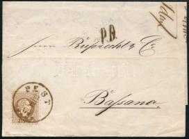 1867 15kr külföldre, Olaszországba küldött levélen, "PEST / VASP." - Bassano / Mi 39 on cover sent to Bassano (Italy)