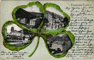 1902 Trencsénteplic, Trencianske Teplice; zsinagóga, Gansel Lipót lóherés művészlapja / synagogue, clover art postcard (EB)