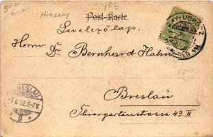 1902 Trencsénteplic, Trencianske Teplice; zsinagóga, Gansel Lipót lóherés művészlapja / synagogue, c...