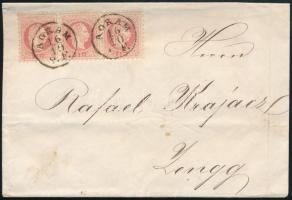 ~1870 3 x 5kr 3. súlyfokozatú, nem ajánlott levélen, "AGRAM" - "ZENGG" / Mi 37 x 3 on non-registered, 3rd weight class cover