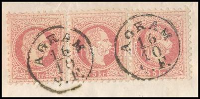 ~1870 3 x 5kr 3. súlyfokozatú, nem ajánlott levélen, "AGRAM" - "ZENGG" / Mi 37 x...
