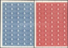 1946 Köztársasági emlék hajtott teljes ívsor lemezhibával / Mi 878-879 folded complete sheets with plate variety