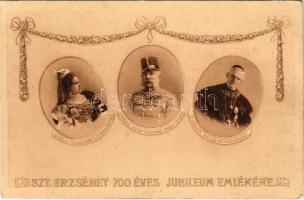 Pozsony, Pressburg, Bratislava; Szent Erzsébet 700 éves jubileum emlékére, Izabella főhercegnő, Ferenc József királyi felség, Dr. Vaszary Kolozs hercegprímás. Szent Erzsébet Jubileumi Bizottság kiadása / Franz Joseph, 700th anniversary of the birth of Saint Elizabeth of Hungary. Art Nouveau, floral (EB)