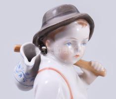 Zsolnay korsós kisfiú, kézzel festett, jelzett, kopásokkal, hibátlan m: 20 cm