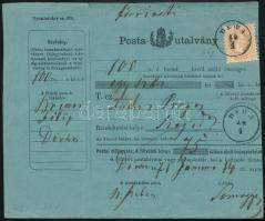 1871 15kr postautalványon "DEWA" - "SZEGED". Magas katalógus érték, ritkán látható, szép minőség! / Mi 39 on money order, high catalogue value, very nice condition