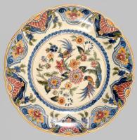 Makkum kézzel festett dísztál, Kézzel festett, jelzett, hibátlan d 27 cm