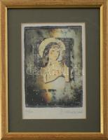 Szyksznian Wanda (1948-): Anya gyermekével, 2004. Computer print, merített papír, jelzett, számozott (20/20), üvegezett fakeretben. 14,5x10 cm