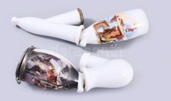 2 db porcleán pipa fej, Matricás, jelzett, 12, 16 cm + egy szár