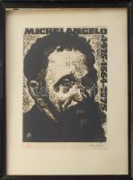 Fery Antal (1908-1994): Michelangelo. Fametszet, papír, jelzett, apró foltokkal, üvegezett fakeretben. 17x20 cm