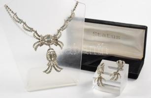 Art deco ródium ékszer szett markazitokkal. Nyakék, fülbevaló