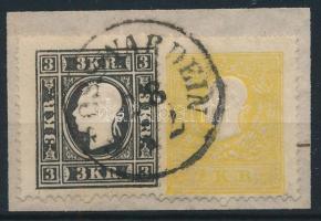 1858 3kr Ia + 2kr II kivágáson / on cutting "GROSWARDEIN"