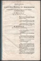 1851 Instruktion zur provisorischen Regelung des Gemeindewesens in den königlichen Freistädten und den übrigen Gemeinden mit geregelten Magistraten im Kronlande Ungarn. / Utasítás a községi ügyek ideiglenes szabályozására vonatkozóan a szabad királyi városokban és más szabályozott bírákkal rendelkező községekben Magyarország területén. Német nyelven. Kissé viseltes, foltos, egy-két koszos lappal, 20+4 p.