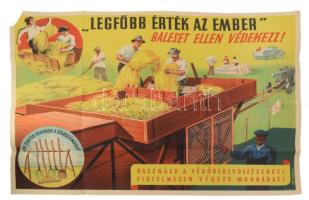 Pál György (1906-1986): "Legfőbb érték az ember, baleset ellen védekezz!" plakát, hajtott, sarokhiánnyal, 58×84 cm