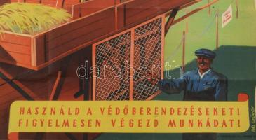 Pál György (1906-1986): "Legfőbb érték az ember, baleset ellen védekezz!" plakát, hajtott,...