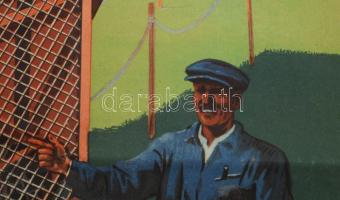 Pál György (1906-1986): "Legfőbb érték az ember, baleset ellen védekezz!" plakát, hajtott,...