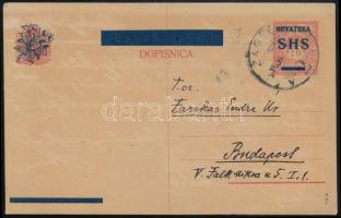 SHS 1918 Felülnyomott díjjegyes levelezőlap Budapestre, II. típus / PS-card to Budapest Signed: Bodor