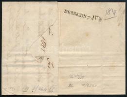 1841 Portós levél teljes tartalommal "R:SZOMBATH" - DEBREZIN" / Unpaid cover with ful...