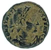 Római Birodalom 330-340 / II. Constantius / Siscia / Follis bronz (1,45g) T:VF Roman Empire 330-340 / Constantius II / Siscia / Follis bronze "CONSTANTI-VS PF AVG / GLOR-IA EXERC-[ITVS] - gamma SIS" two soldiers holding spears and shields with one standard between them, chi-rho on banner. (1,45g) C:VF RIC VII 86 gamma