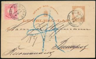 1879 Budapest helyi 2kr díjjegyes levelezőlap 5kr díjkiegészítéssel / Local 2kr PS-card with 5kr additional franking