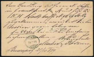 1879 Budapest helyi 2kr díjjegyes levelezőlap 5kr díjkiegészítéssel / Local 2kr PS-card with 5kr add...