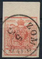 1850 3kr HP III. 8,5 mm felső ívszéllel, "ZOMBOR". Látványos, friss kiállítási darab! / Mi 3 type HP III with upper margin. Fresh piece!