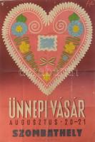 1950 Fischer Ilona, Filo (1910-1986): Ünnepi vásár, Szombathely, kiadja: Pátria Nyomda, sérülésekkel, hajtott, 70×48 cm