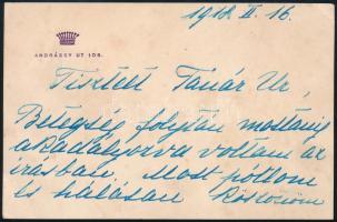 1918 Gróf Bethlen Irma (1844-1932) írt üdvözlő sorok