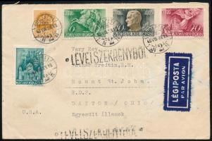 1940 Légi levél vegyes bérmentesítéssel az Egyesült Államokba küldve, "LEVÉLSZEKRÉNYBŐL" bélyegzéssel / Airmail cover with mixed franking sent to the USA