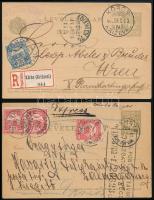 1905-1906 2 db díjkiegészített díjjegyes levelezőlap, egyik ajánlott, a másik express / 2 PS-cards with additional franking